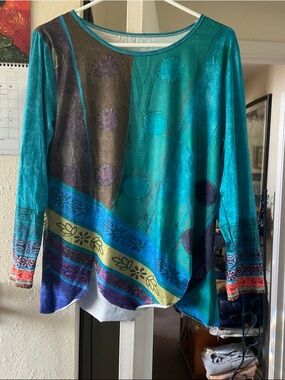 Teal Multi-Pattern Long Sleeve Women’s Top